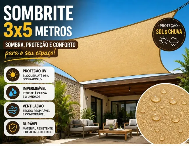 Sombrite 3x5 Novo com acessórios para instalação