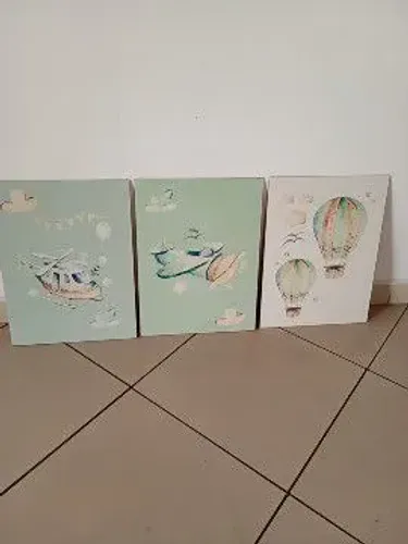 Trio de quadros em MDF  para decoração de quarto infantil 