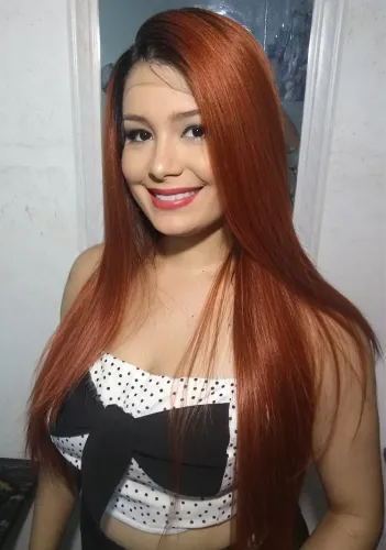 Peruca front lace humanizada lisa ruiva 70cm 