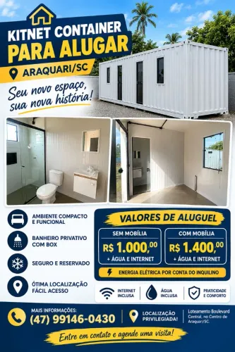 KITNET CONTAINER PARA ALUGAR - ARAQUARI/SC
