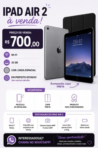 Apple iPad Air 2 100% Original 32GB Cinza + Carregador original