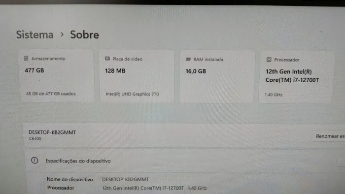 Computador Mini PC positivo 6400 I7 12700T, NVME 512GB, 16 GB  DDR 4
