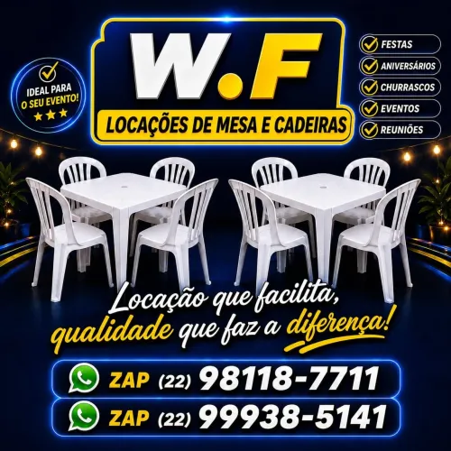 LOCAÇÃO DE MESAS E CADEIRAS PARA FESTAS E EVENTOS!