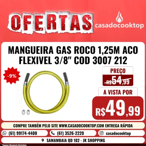 MANGUEIRA GAS ROCO 1,25M ACO FLEXIVEL 3/8" COD 3007 212