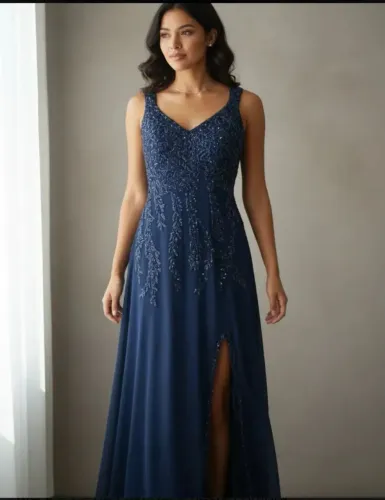 Vestido Azul Bordado Lindíssimo