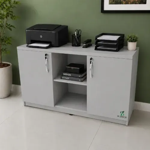 Armário horizontal cinza claro para consultório