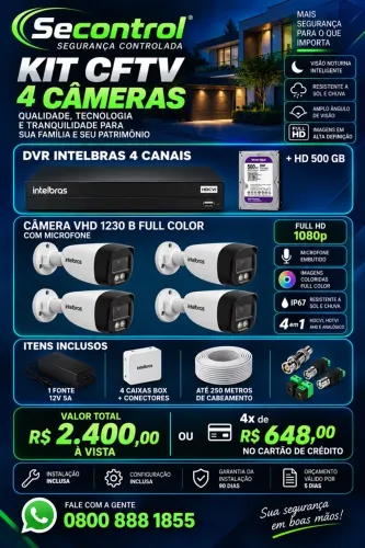 Kit com 4 câmeras full collor INTELBRAS , instalado