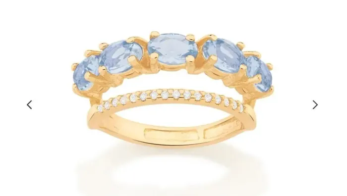 ANEL DUPLO BANHADO A OURO 18K COM ZIRCÔNIAS E CRISTAIS