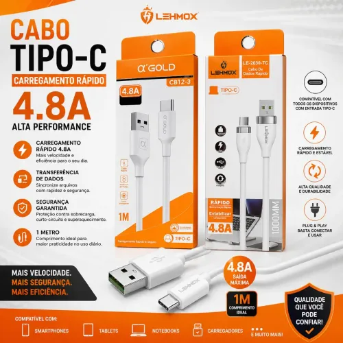 Cabo tipo C Carregamento Rápido