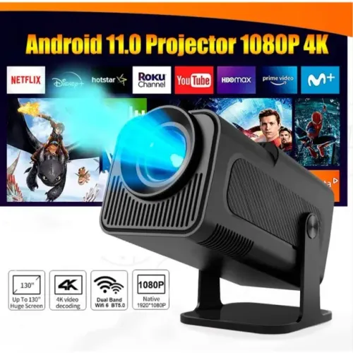 Projetor HY320 Smart TV Mini com Wi-Fi 6, 390 ANSI, Android | Preto | Novo Produto novo,