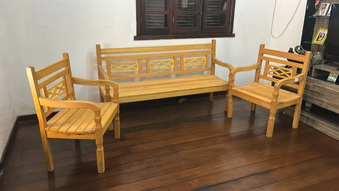 Conjunto Banco Madeira Peroba