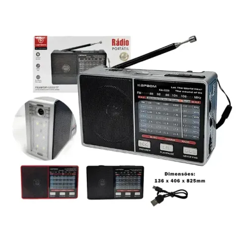 RADIO PORTATIL FM AM SW USB TF C/ ALÇA
