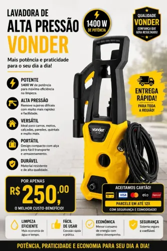 Lavadora De Alta Pressão Vonder 1400w Lav 1600 Amarelo 127 V