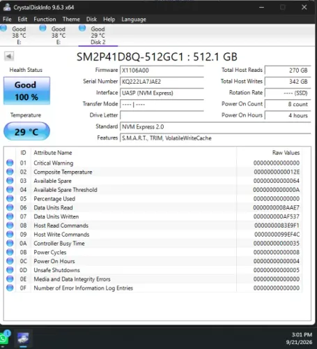 SSD M.2 2280 NVMe 512GB Adata SM2P41D8Q-512GC2 - Gravações 6300 MB/s - Leituras 7000 MB/s