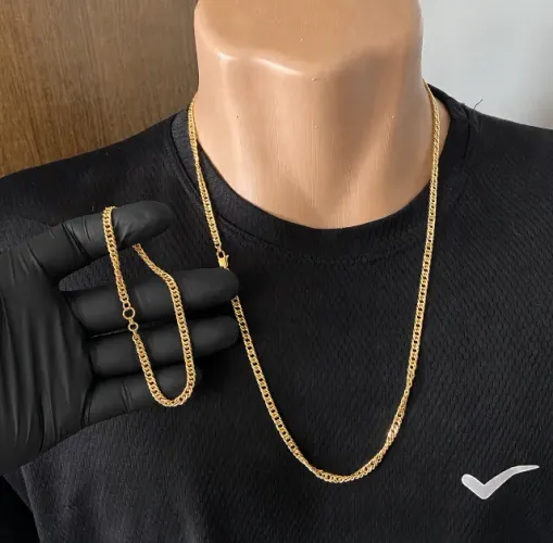 Corrente e pulseira grumet duplo 4mm de moeda antiga