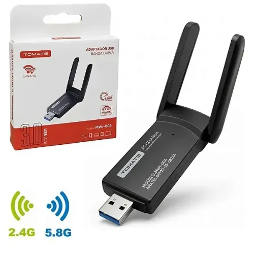 Adaptador Wifi USB 3.0 Dual Band 2.4GHz e 5GHz 1300Mbps - Tomate