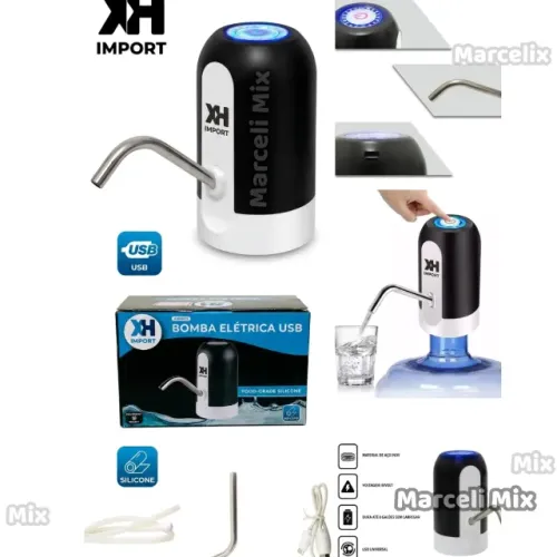 Bomba Elétrica Filtro Para Galão de Água 5L 10L 20L Recarregável USB