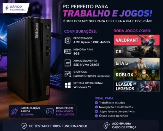 PC Gamer Ryzen 5 PRO 4650G 8GB RAM SSD NVMe 256GB Windows 11