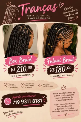 Box braids 210,00 com material incluso!!