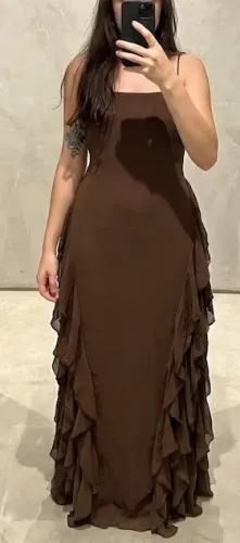 Vestido de festa longo marrom