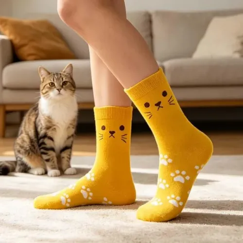 Meias divertidas! - Gato Amarelo - Novas e Importadas