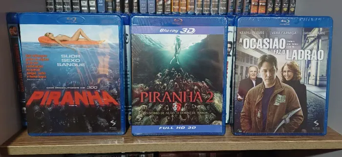 Blu-Ray PIRANHA 1 (2008) + PIRANHA 2 (2D + 3D) + A OCASIÃO FAZ O LADRÃO (KEANU REEVES)