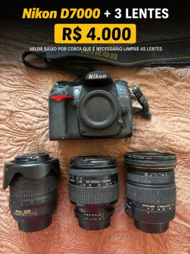 Câmera fotográfica D7000 Nikon e 3 lentes