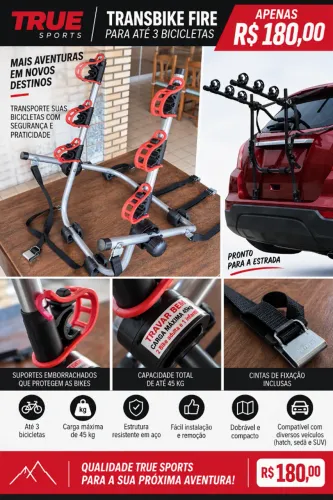 Suporte para até 3 bicicletas Transbike Fire True Sports