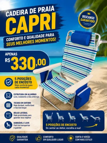 Cadeira de Praia dobrável com apoio de cabeça