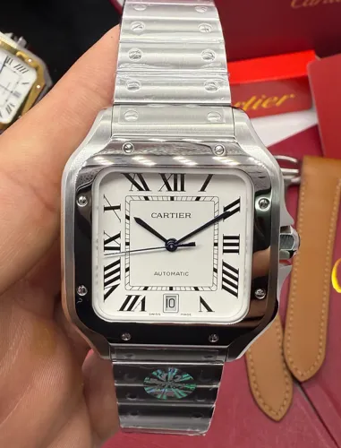 Relogio Cartier Santos Prata 40mm Super Clone Maquina ETA cm 2 pulseiras RECEBEU VOCE PAGA