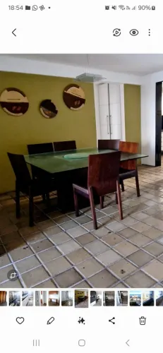 Mesa de jantar quadrada, 8 lugares + 6 cadeiras