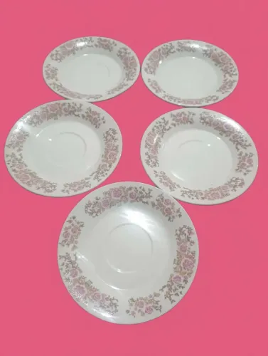 Conjunto 5 Pires / Pratos Sobremesa Yangzi Cozinha 17cm Floral Rosa - Vintage anos 90