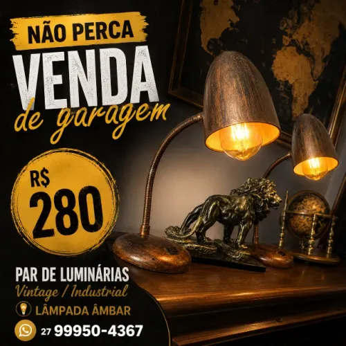 Par de Luminárias Antigas Repaginadas (Estilo Vintage/Industrial) com Lâmpada Âmbar