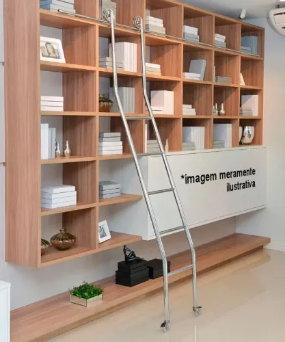 Escada Extensiva Deslizante Regulável Para Estante ou Biblioteca com Trilho Aço Cromado