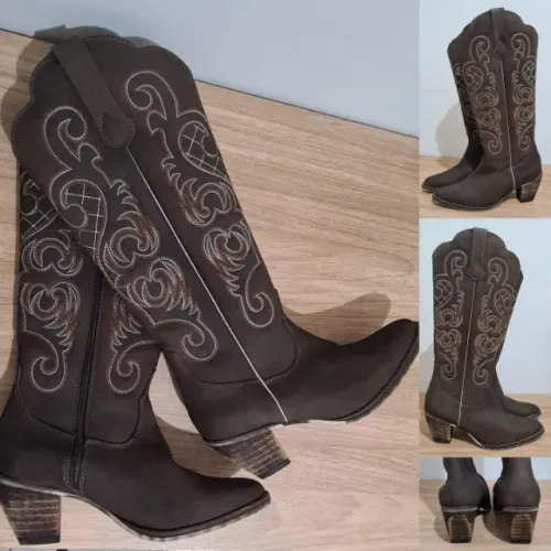 bota country western em couro marrom