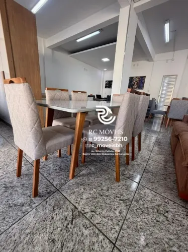 Mesa de jantar 1,70x0,90 Tampo Vidro Laqueado + 6 Lugares Madeira resistente Maciça | Entr
