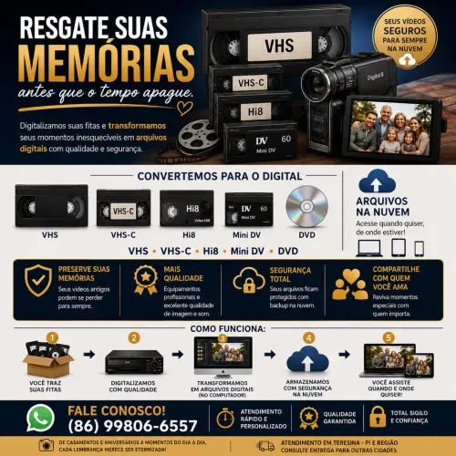 Digitalização/Conversão VHS -VHS-C - Fitas 8mm - DVD, Mini DV