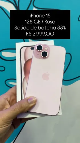 Seminovo: iPhone 15 128GB / Rosa / Saude de Bateria 88% - Loja Fisica