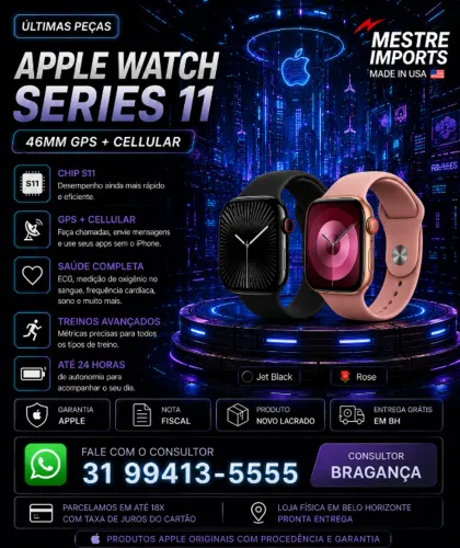Apple Watch Series 11 46mm GPS + Cellular Jet Black e Rose Novo Lacrado Garantia Apple