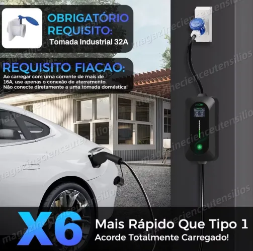 Carregador Carro Elétrico Portátil 7kw 32a Tipo 2 127v/220v NOVO