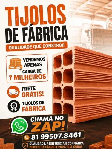 CARGA FECHADA DE TIJOLOS 8 FUROS C/ 7 MILHEIROS