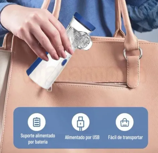 Inalador Nebulizador Portátil Usb Pilha Aa Azul E Branco