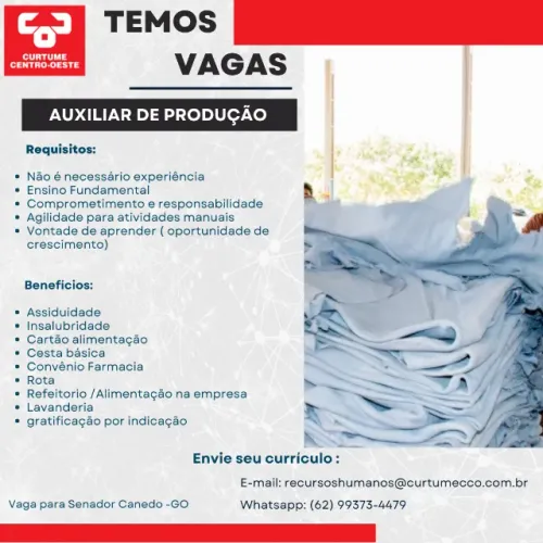 AUXILIAR DE PRODUÇÃO - SENADOR CANEDO 