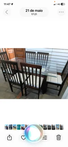 Mesa de jantar em vidro de seis lugares com cadeiras