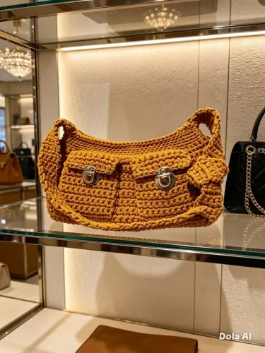 Bolsa de ombro com bolso lateral crochê