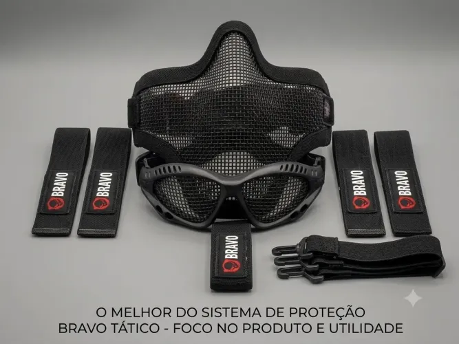 Kit Protecao Bravo Tatico Mascara e Oculos