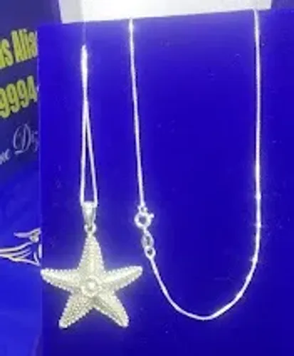 Gargantilha Cordão Veneziano 45 Cm e Fio 0.50 mm Pingente Estrela do Mar 30 mm Prata 925 e