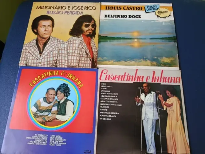 4 LP's Sertanejo: Milionário e José Rico (1) + Irmãs Castro (1) e Cascatinha e Inhana (2)