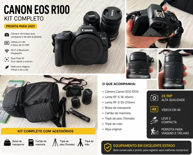 Câmera Canon Eos R100 Mirrorless 4k L: Rfs 18-45 / 55-210mm