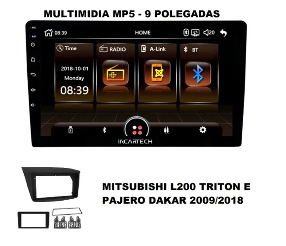 Central Multimidia Mp5 9 Polegadas  + Moldura L200 e Pajero Dakar 2009 a 2018